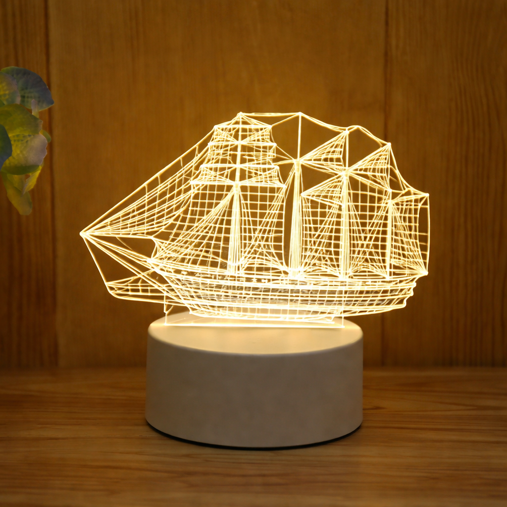 Veilleuse bateau LED – Plaque Acrylique • Lumière Chaude